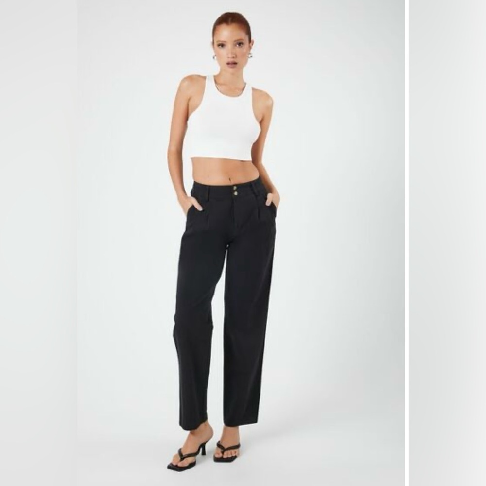 NWT Forever 21 Black High Rise Straight Leg Trousers Size Large